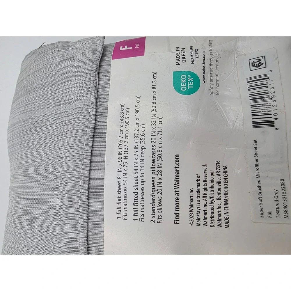 Mainstays Super Soft Brushed Microfiber Full Sheet Set Textured Grey 4pc New bb3